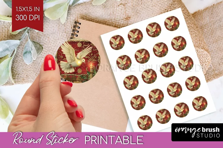 Vintage Christmas Round Sticker - Retro Printable Stickers