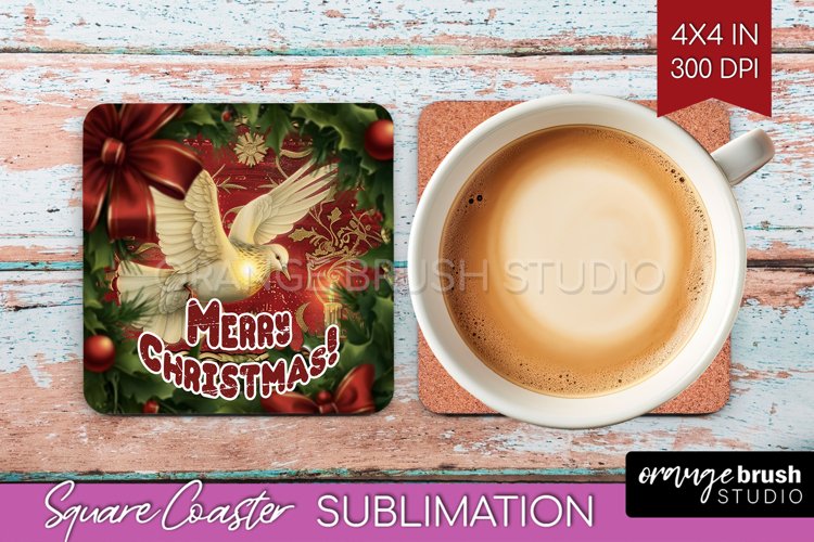 Vintage Christmas Square Coaster - Xmas Coaster Sublimation example image 1