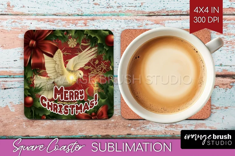 Vintage Christmas Square Coaster - Xmas Coaster Sublimation