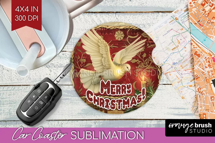 Vintage Christmas Car Coaster PNG - Xmas Coaster Sublimatoin