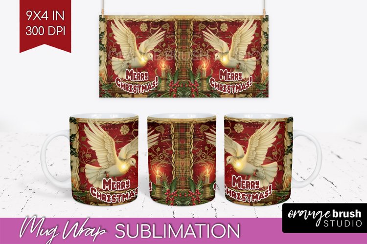 Vintage Christmas Mug Wrap - Retro Xmas 15Oz Mug Sublimation example image 1