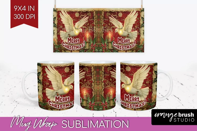 Vintage Christmas Mug Wrap - Retro Xmas 15Oz Mug Sublimation