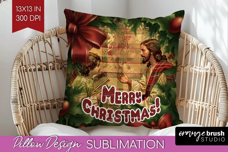 Vintage Christmas Pillow Sublimation - Xmas Pillow Cover PNG