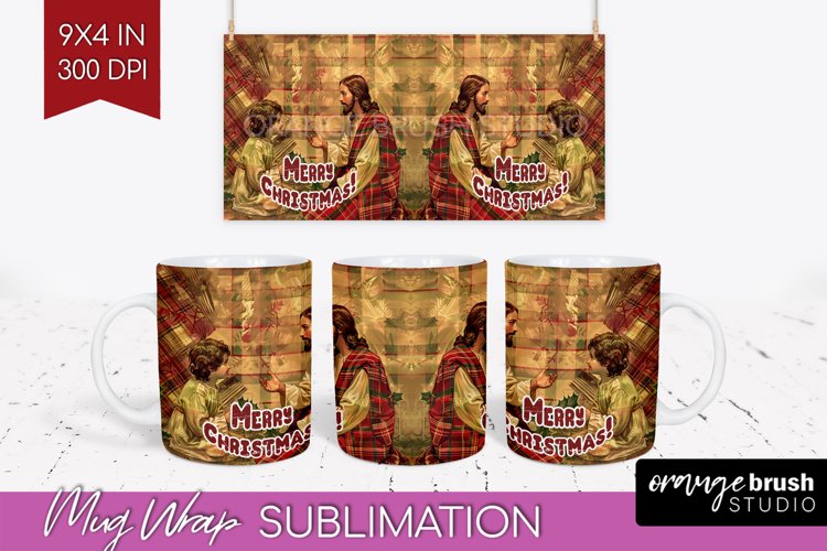 Vintage Christmas Mug Wrap - Retro Xmas 15Oz Mug Sublimation example image 1