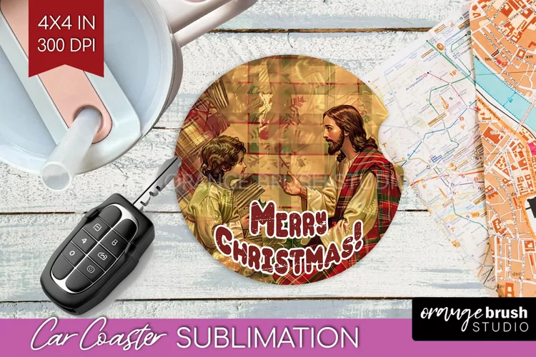 Vintage Christmas Car Coaster PNG - Xmas Coaster Sublimatoin