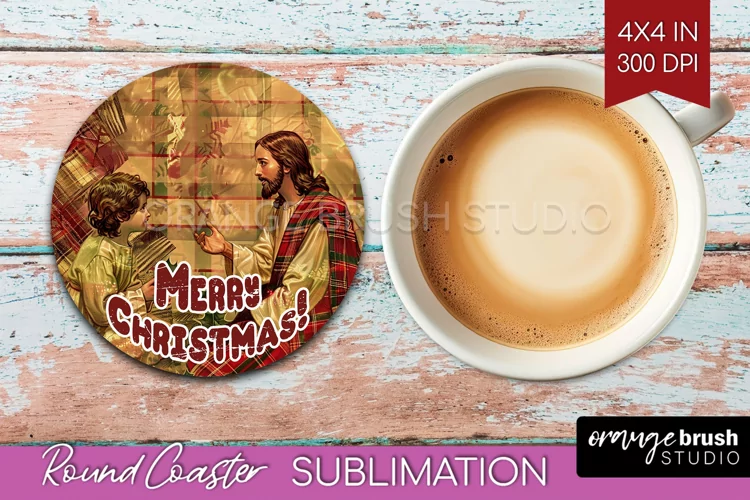 Vintage Christmas Round Coaster - Xmas Coaster Sublimation