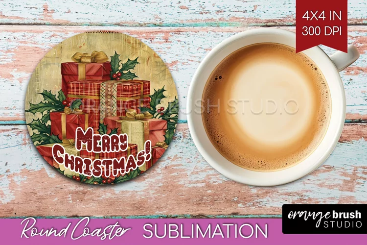 Vintage Christmas Round Coaster - Xmas Coaster Sublimation