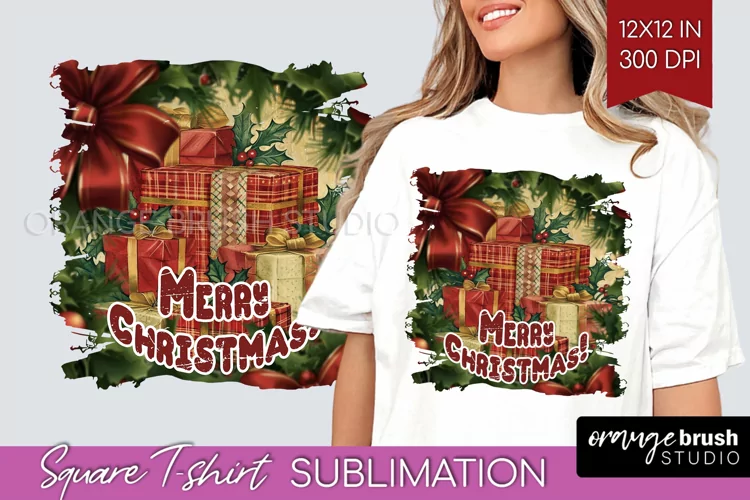 Vintage Christmas Sublimation, Xmas Square Tshirt Background