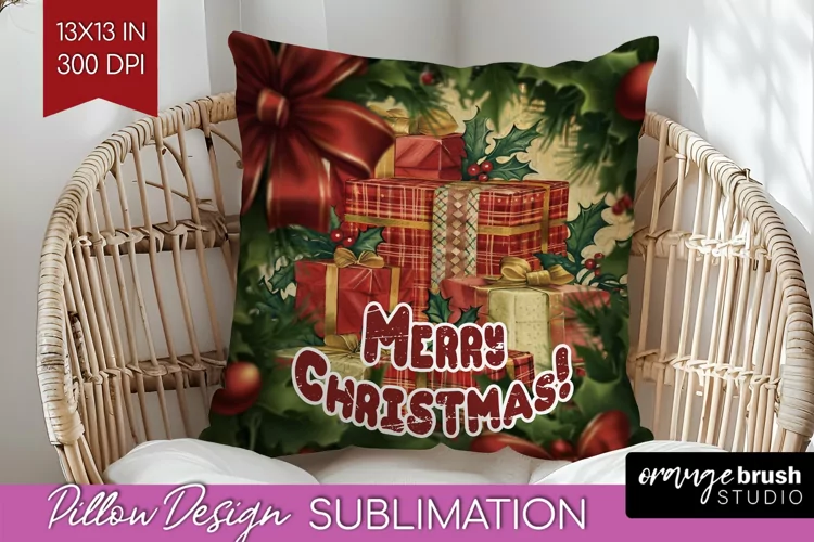Vintage Christmas Pillow Sublimation - Xmas Pillow Cover PNG