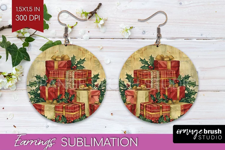 Vintage Christmas Round Earrings - Retro Xmas Sublimation