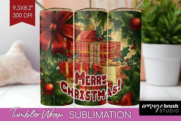Vintage Christmas Tumbler Wrap - Xmas Tumbler Sublimation