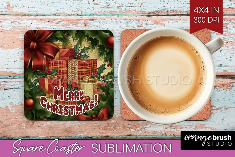 Vintage Christmas Square Coaster - Xmas Coaster Sublimation