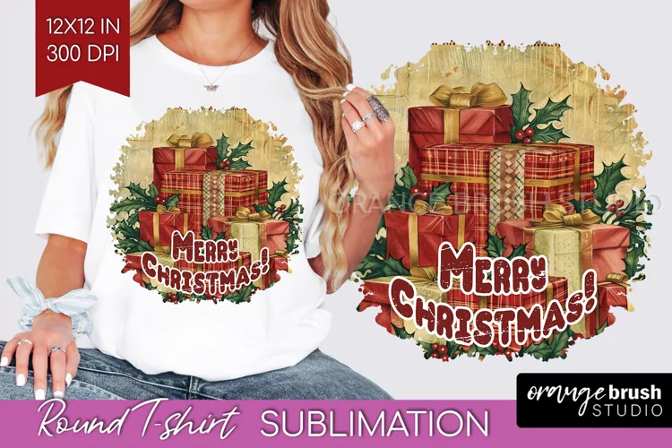 Vintage Christmas Sublimation, Xmas Round Tshirt Background