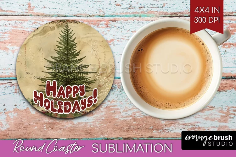 Vintage Christmas Round Coaster - Xmas Coaster Sublimation