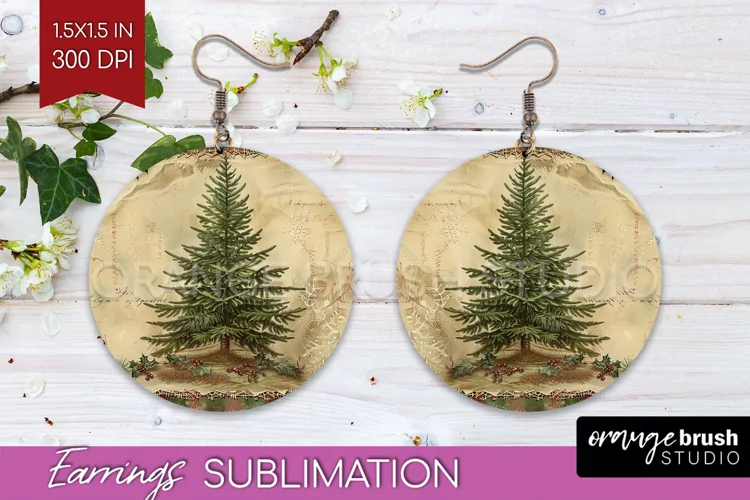 Vintage Christmas Round Earrings - Retro Xmas Sublimation