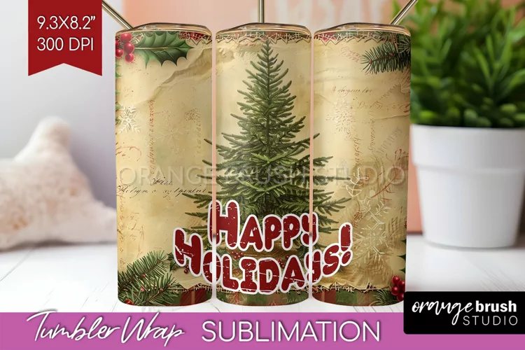 Vintage Christmas Tumbler Wrap - Xmas Tumbler Sublimation