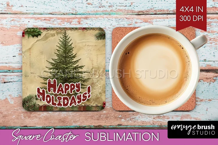 Vintage Christmas Square Coaster - Xmas Coaster Sublimation
