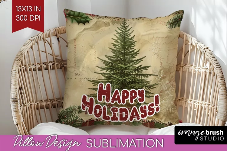 Vintage Christmas Pillow Sublimation - Xmas Pillow Cover PNG