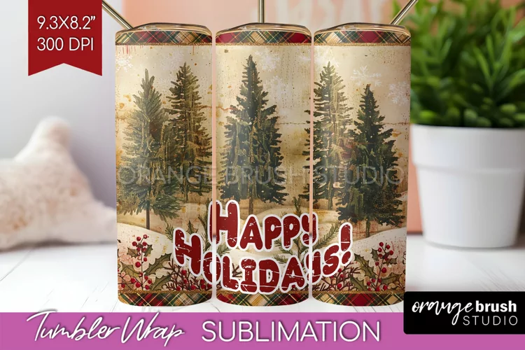 Vintage Christmas Tumbler Wrap - Xmas Tumbler Sublimation