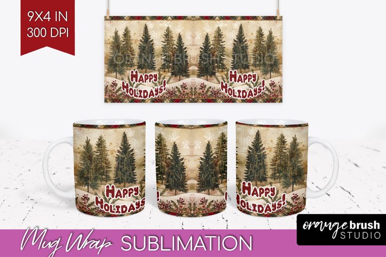 Vintage Christmas Mug Wrap - Retro Xmas 15Oz Mug Sublimation example image 1