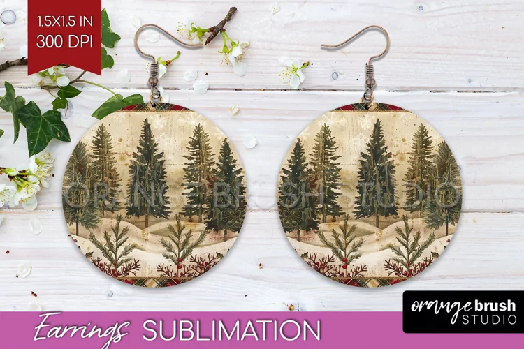 Vintage Christmas Round Earrings - Retro Xmas Sublimation