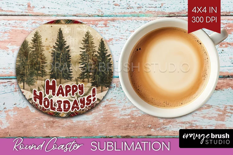 Vintage Christmas Round Coaster - Xmas Coaster Sublimation
