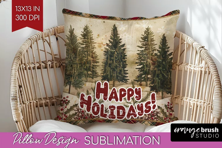 Vintage Christmas Pillow Sublimation - Xmas Pillow Cover PNG