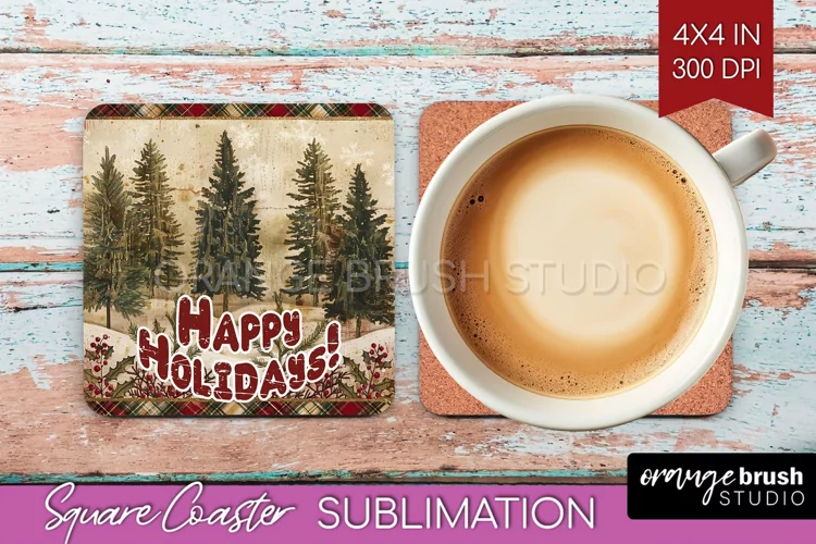 Vintage Christmas Square Coaster - Xmas Coaster Sublimation