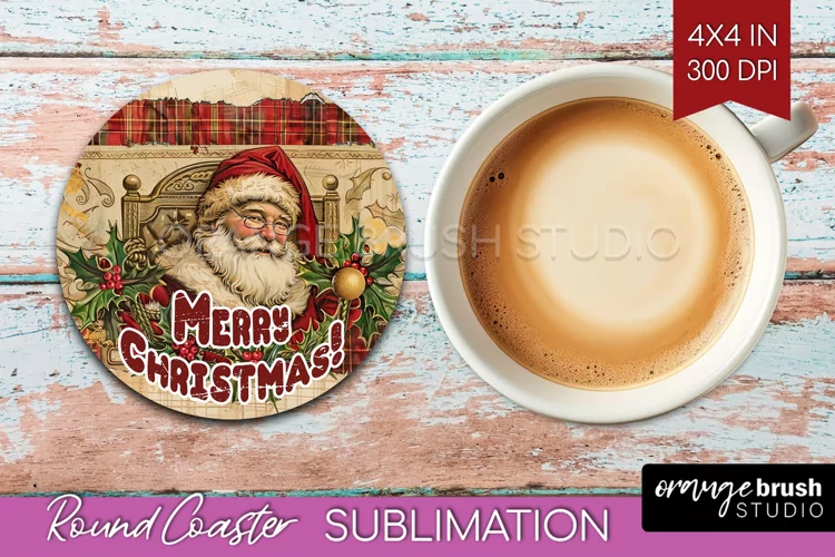 Vintage Christmas Round Coaster - Xmas Coaster Sublimation