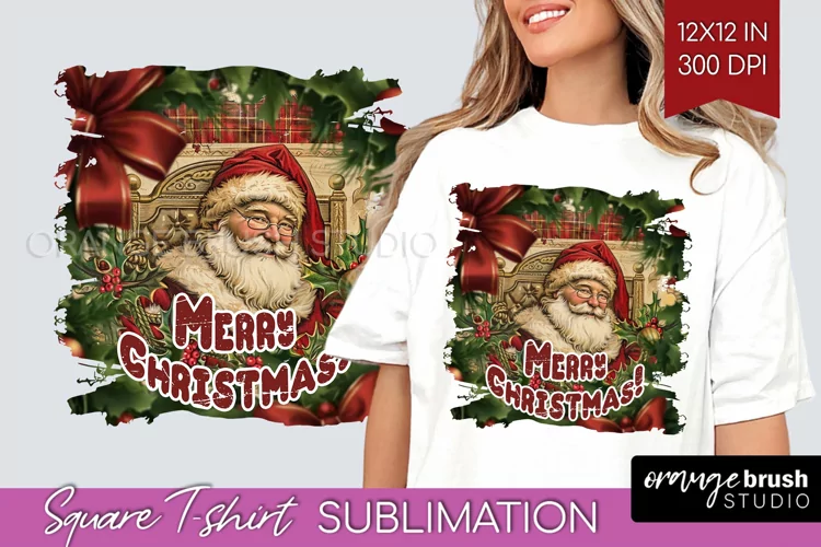 Vintage Christmas Sublimation, Xmas Square Tshirt Background