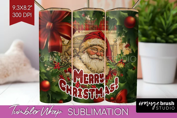 Vintage Christmas Tumbler Wrap - Xmas Tumbler Sublimation