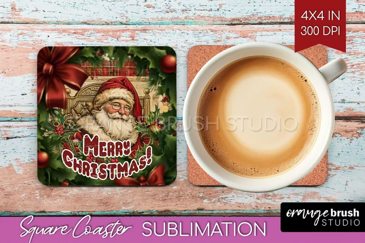 Vintage Christmas Square Coaster - Xmas Coaster Sublimation