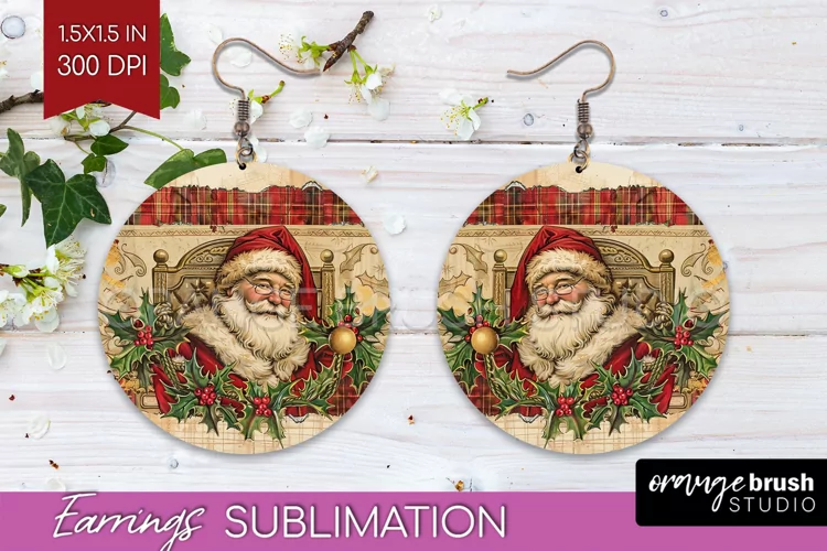 Vintage Christmas Round Earrings - Retro Xmas Sublimation