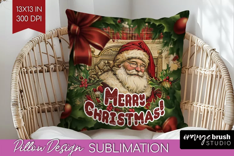 Vintage Christmas Pillow Sublimation - Xmas Pillow Cover PNG