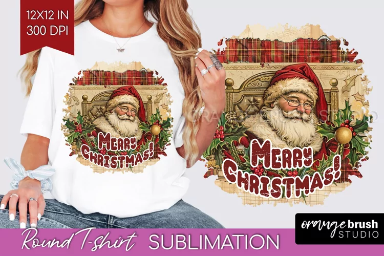 Vintage Christmas Sublimation, Xmas Round Tshirt Background