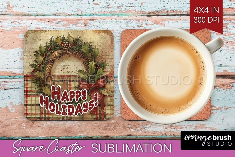 Vintage Christmas Square Coaster - Xmas Coaster Sublimation