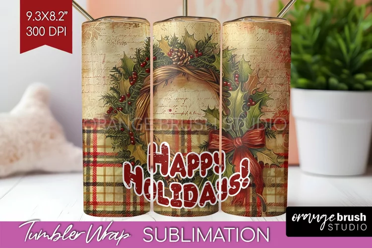 Vintage Christmas Tumbler Wrap - Xmas Tumbler Sublimation