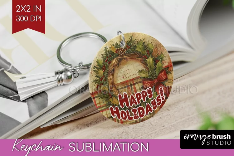 Vintage Christmas Keychain PNG - Xmas Keychain Sublimation