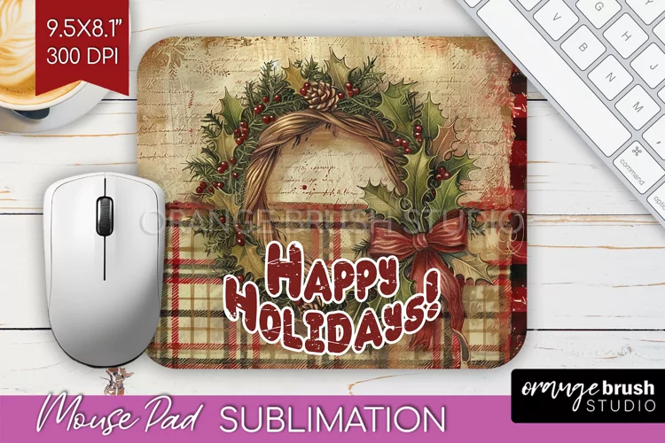 Vintage Christmas Mouse Pad Sublimation - Xmas Mousepad PNG