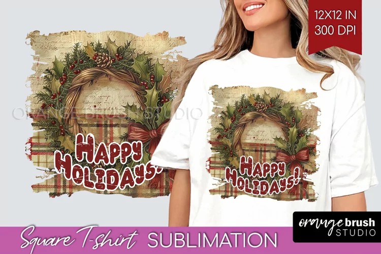 Vintage Christmas Sublimation, Xmas Square Tshirt Background