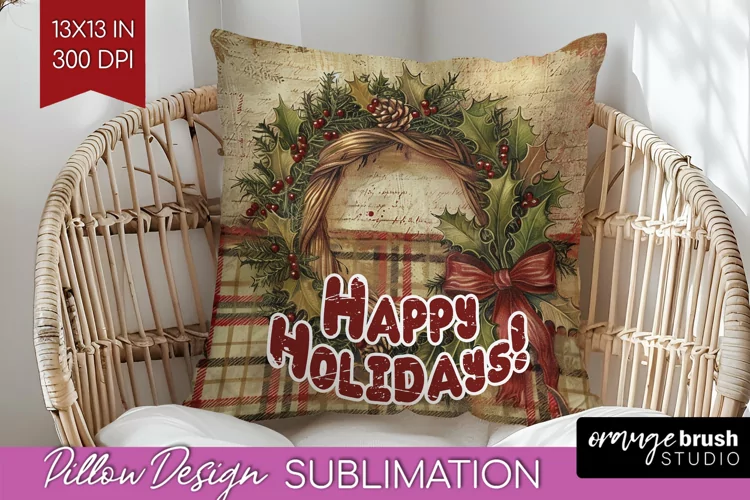 Vintage Christmas Pillow Sublimation - Xmas Pillow Cover PNG