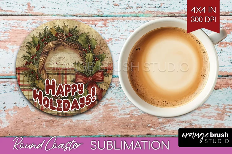 Vintage Christmas Round Coaster - Xmas Coaster Sublimation