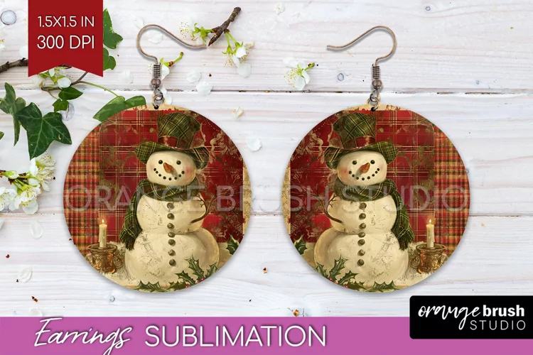 Vintage Christmas Round Earrings - Retro Xmas Sublimation