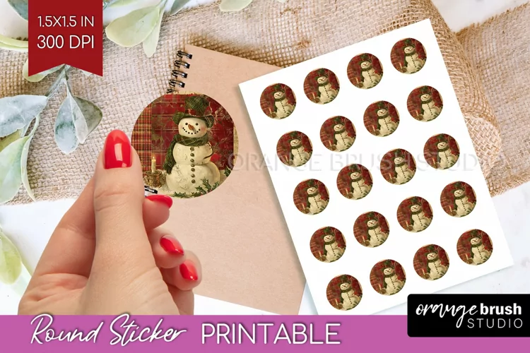 Vintage Christmas Round Sticker - Retro Printable Stickers