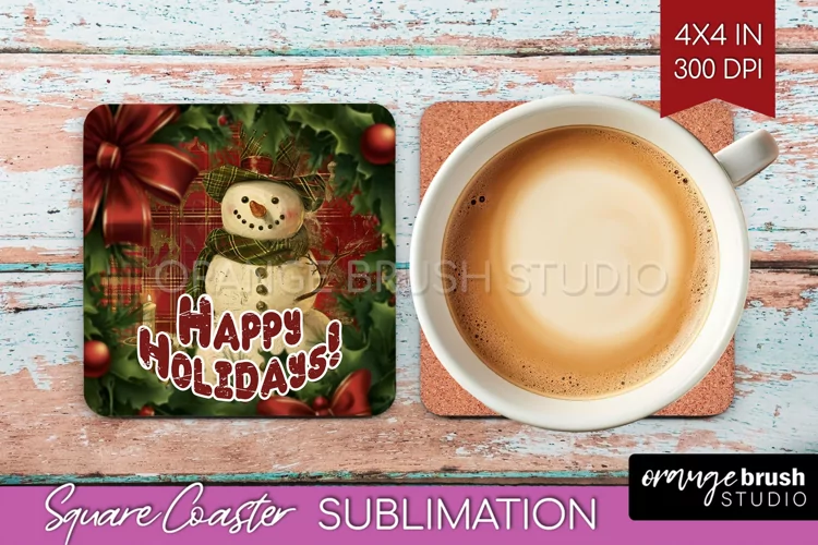 Vintage Christmas Square Coaster - Xmas Coaster Sublimation