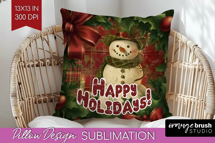 Vintage Christmas Pillow Sublimation - Xmas Pillow Cover PNG