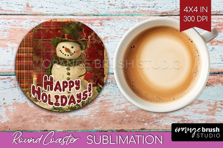 Vintage Christmas Round Coaster - Xmas Coaster Sublimation