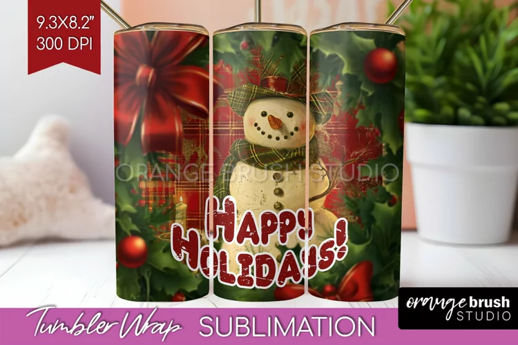 Vintage Christmas Tumbler Wrap - Xmas Tumbler Sublimation