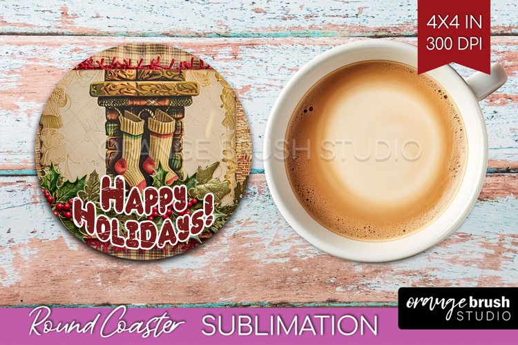 Vintage Christmas Round Coaster - Xmas Coaster Sublimation example image 1