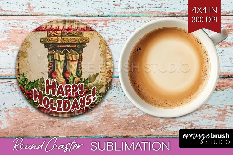 Vintage Christmas Round Coaster - Xmas Coaster Sublimation
